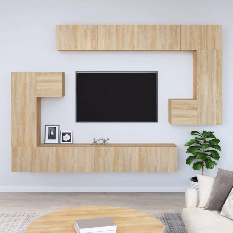 vidaXL Mobile Porta TV a Parete in Legno Rovere Sonoma e MDF, Colore Marrone/Beige