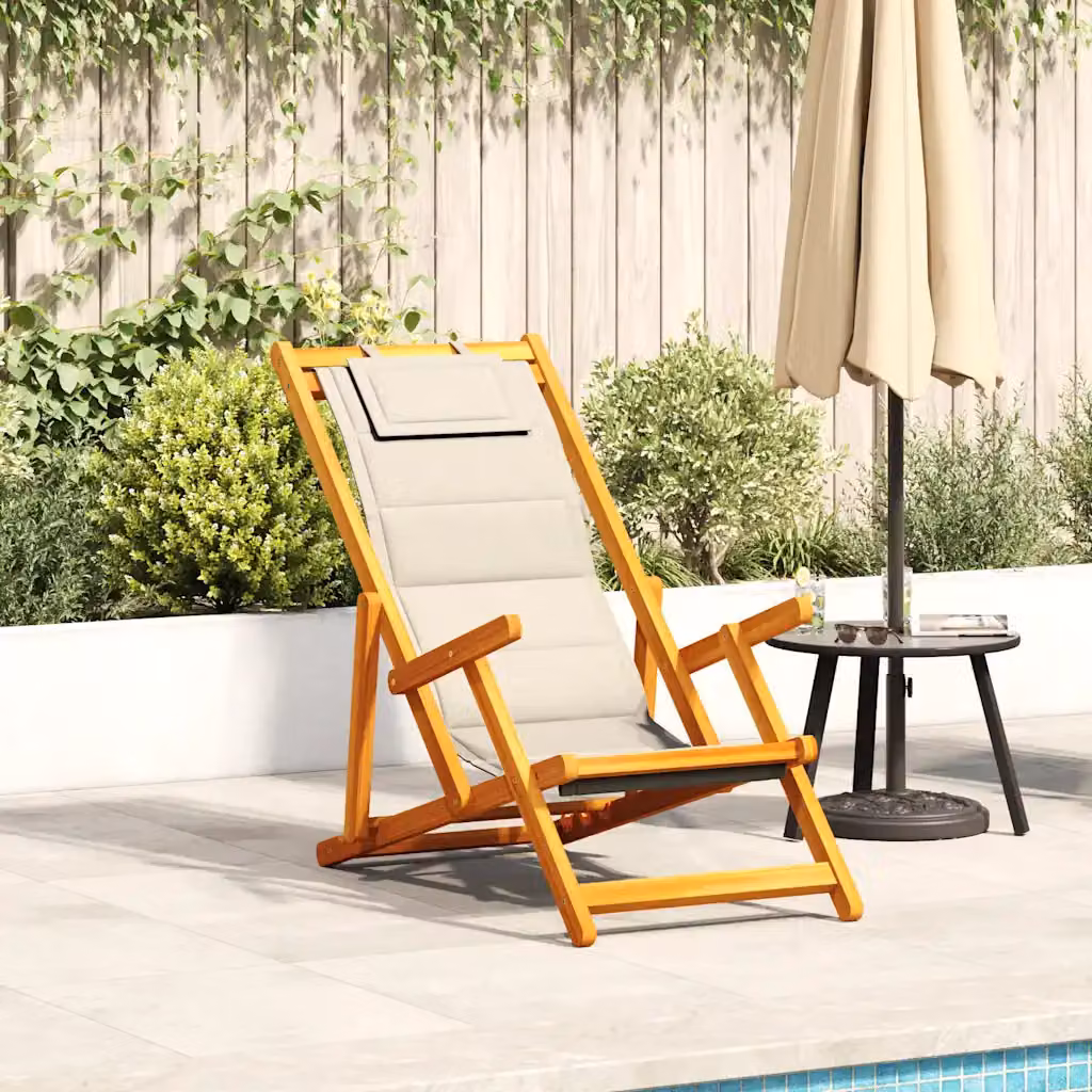 Sedia pieghevole con braccioli vidaXL in legno di acacia oliato e tessuto textilene beige