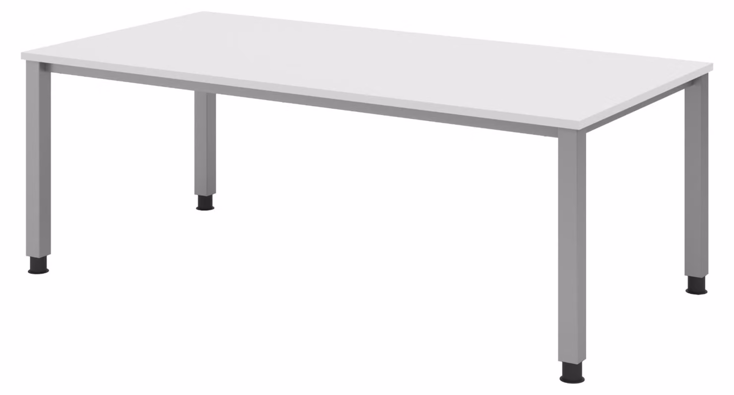 Scrivania bümö Serie Q - Finitura: bianco, struttura: argento, dimensioni: 200 x 100 cm