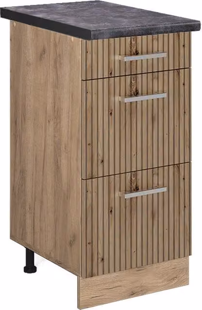 Mobiletto base per cucina R-Line Rovere artigianale/Rovere dorato 40 cm con cassetti, PL Antracite Vicco