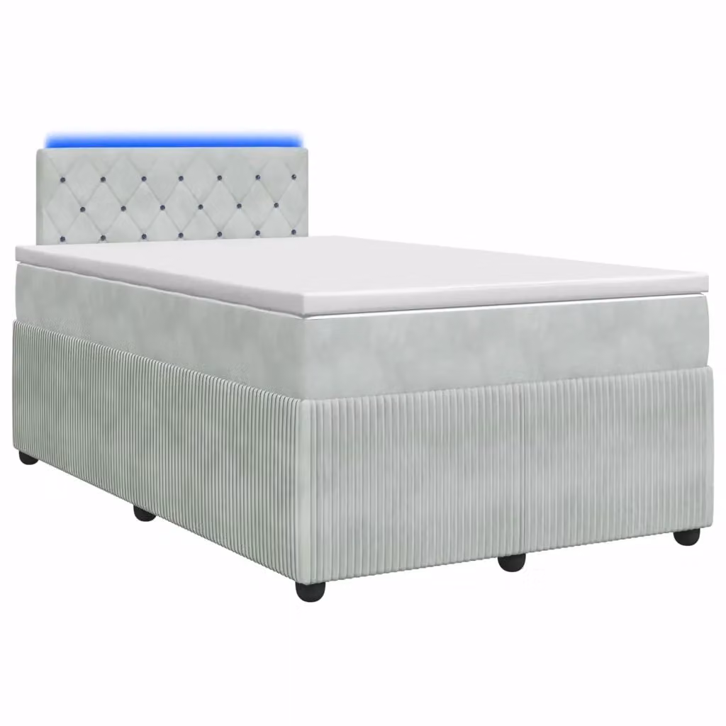 Letto box spring ibrido vidaXL con materasso in tessuto grigio e bianco, base contenitore con sistema lift-up, illuminazione sottostante e porta USB, L/P: 120 x 200 cm – 2