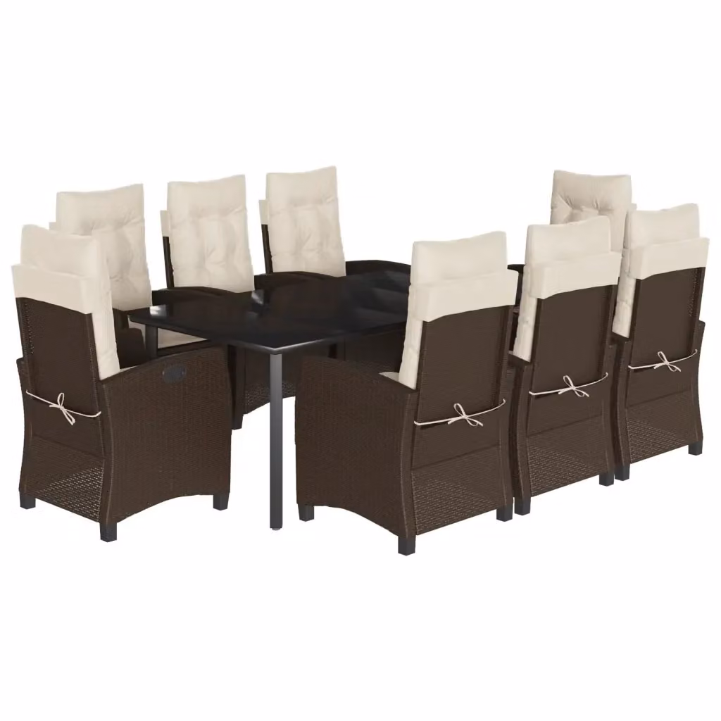 Set da Pranzo da Giardino 9 Pezzi vidaXL in Polyrattan Marrone con Piano in Vetro – 2