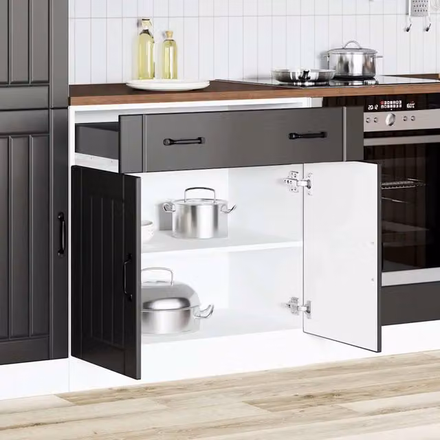 Base da cucina moderna vidaXL in legno nero opaco con ante e cassetti L/P/H: 46 x 81,5 x 80 cm