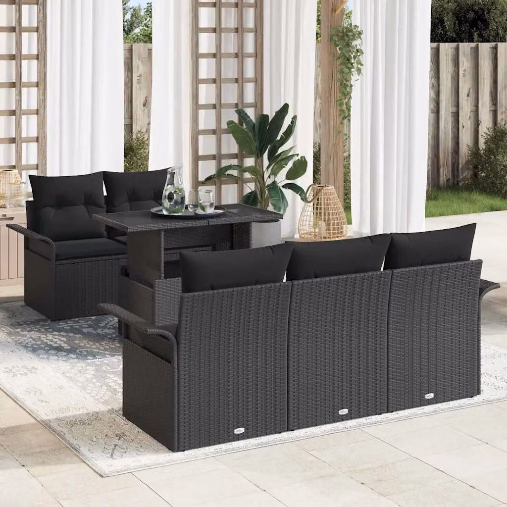 Set Divano da Giardino vidaXL 6 pz L-Shape Nero con Cuscini e Tavolino – 1