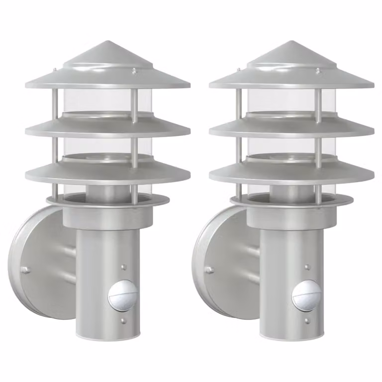 Applique per Esterno con Sensore 2 pz Argento in Acciaio Inox
