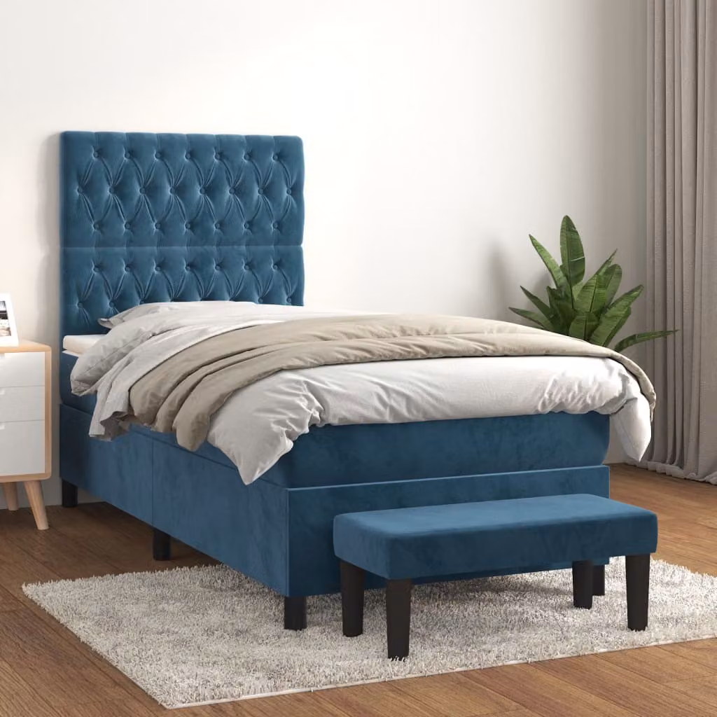 vidaXL Letto a molle con materasso blu scuro 100x200 cm in velluto - Letto a molle - Boxspringbetten - Bett - Schlafzimmermöbel