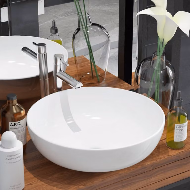 The Living Store Lavabo rotondo in Vetroceramica bianca 41,5 x 13,5 cm
