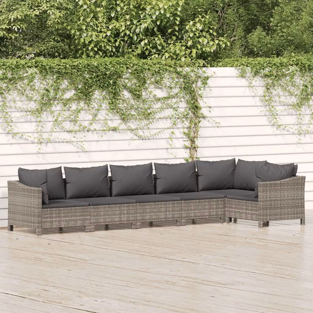 The Living Store Set da giardino da 6 pezzi con cuscini in poly rattan grigio