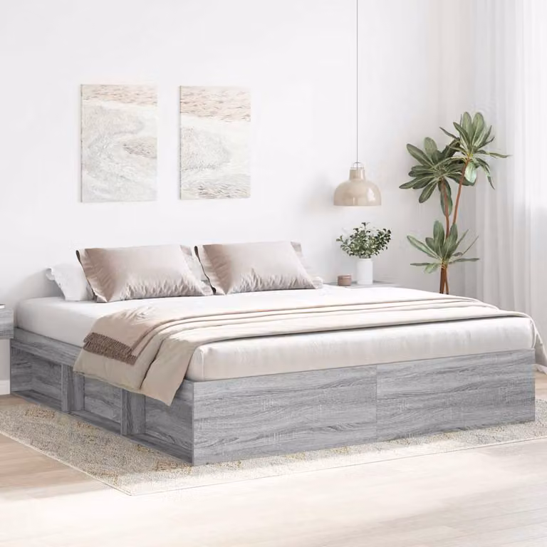 vidaXL Giroletto Super King Grigio Sonoma con Compartimenti Laterali L: 180 cm, P: 200 cm, H: 35 cm