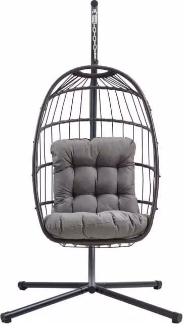 Poltrona Uovo Sospesa Rattan Nero Altalena Giardino con Cuscino
