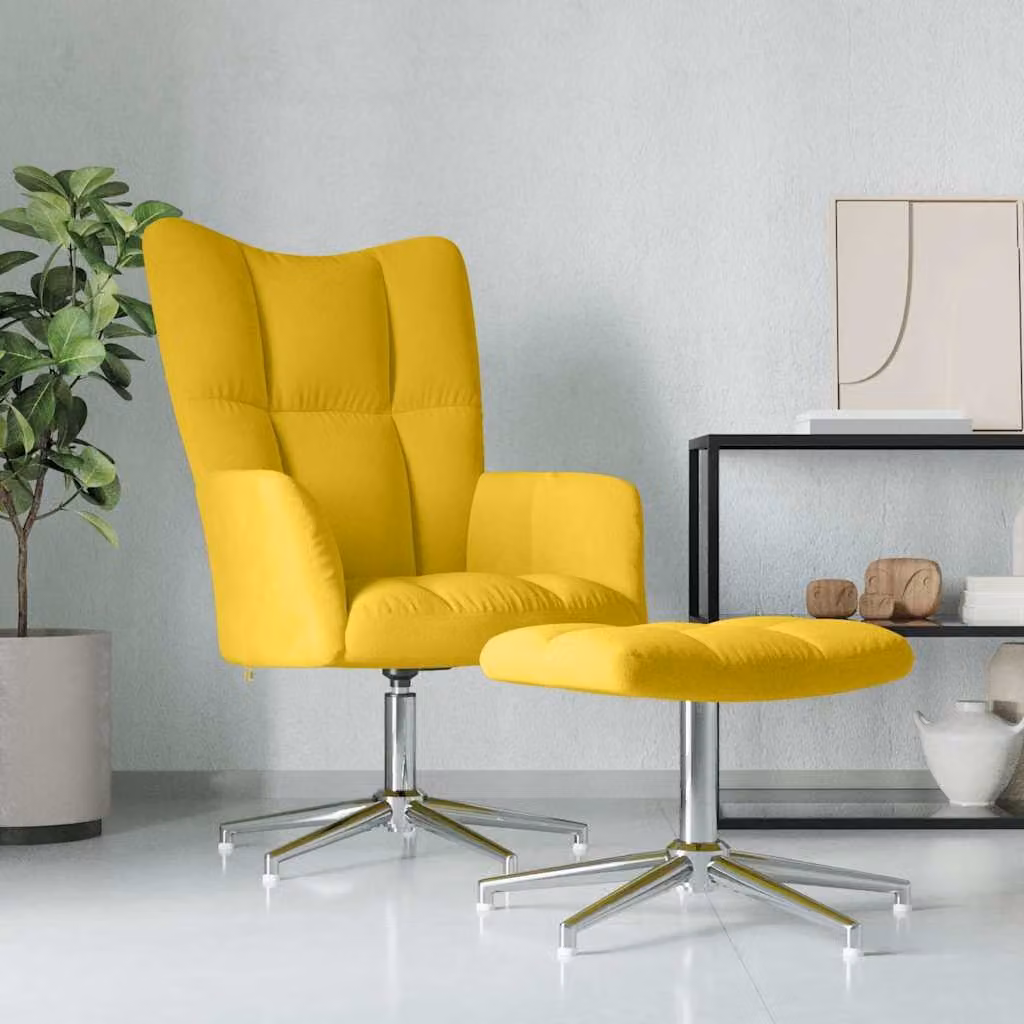 vidaXL Poltrona Relax con Poggiapiedi Giallo in Velluto con Struttura in Metallo e Seduta Girevole a 360 Gradi