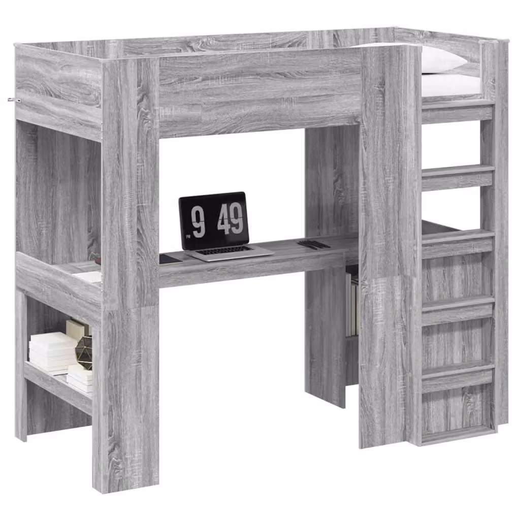vidaXL Struttura letto a castello con scrivania e scompartimenti laterali Grigio, L/P/H: 200 x 90 x 175 cm – 2