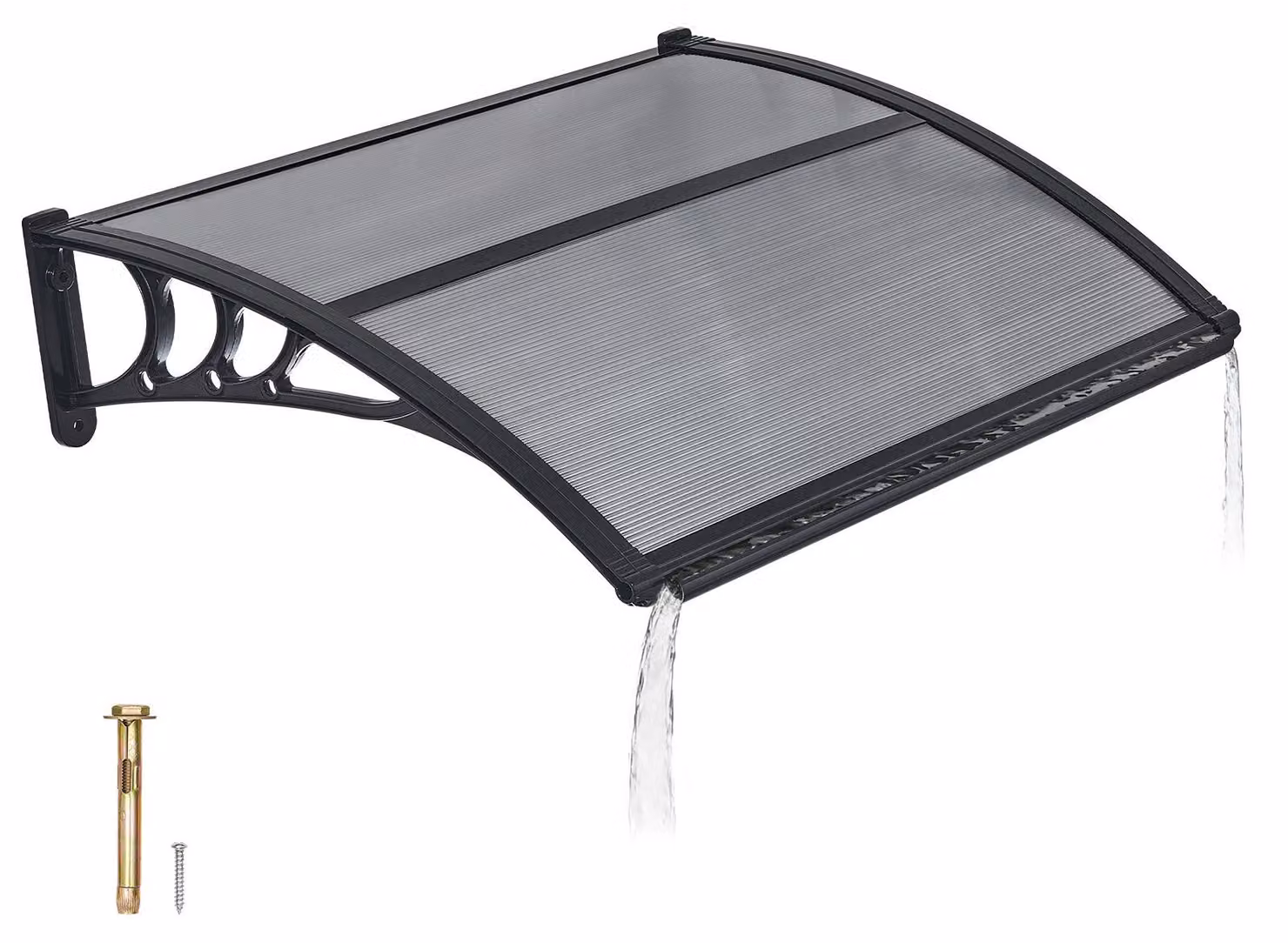 Tettoia per porta d'ingresso - Tettoia ad arco 100 x 75,5 cm - Policarbonato - Con sistema di drenaggio - Supporti in ABS - Protezione dai raggi UV - Protezione da pioggia, neve e sole - Grigio fumo