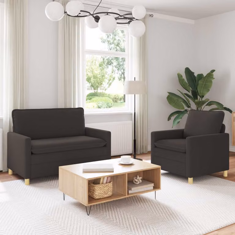 Set di 2 divani moderni vidaXL in tessuto grigio con struttura in metallo e coperture rimovibili