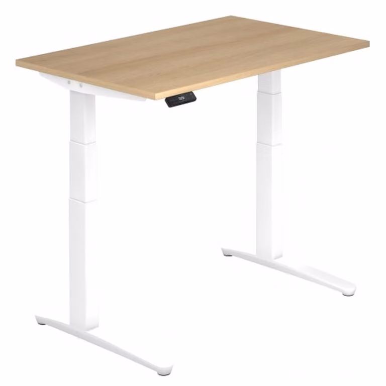 Scrivania Hammerbacher regolabile in altezza elettricamente, 120x80 cm, rovere/bianco