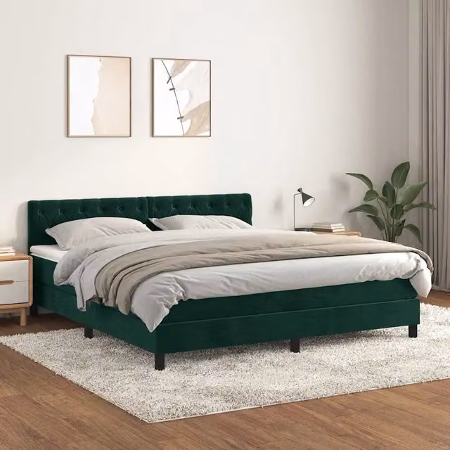 Letto Ibrido con Giroletto a Molle e Materasso vidaXL in Velluto Verde Scuro e Bianco L/P: 160 x 200 cm – 1