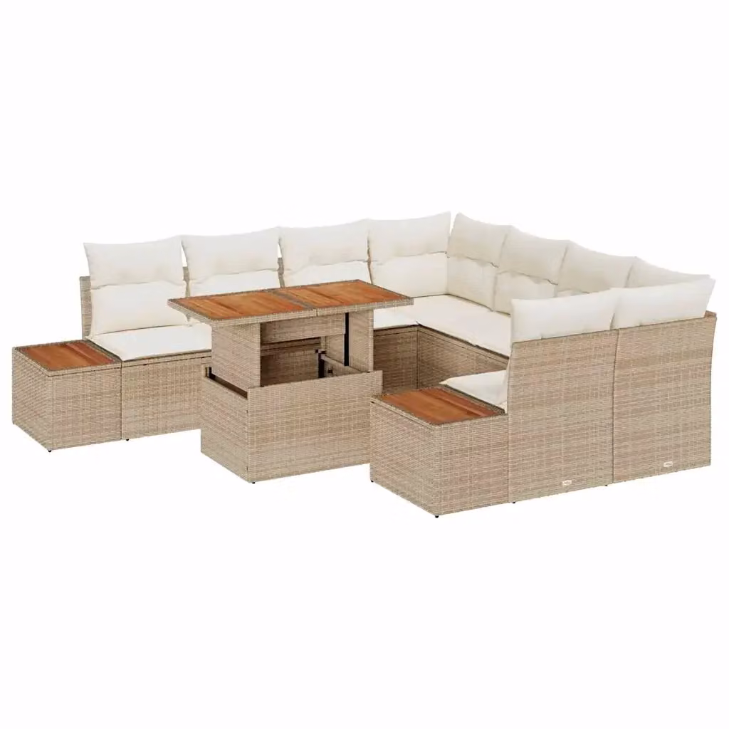 Set Divano da Giardino Moderno vidaXL in Rattan Polimerico Beige, 9 Pezzi – 2