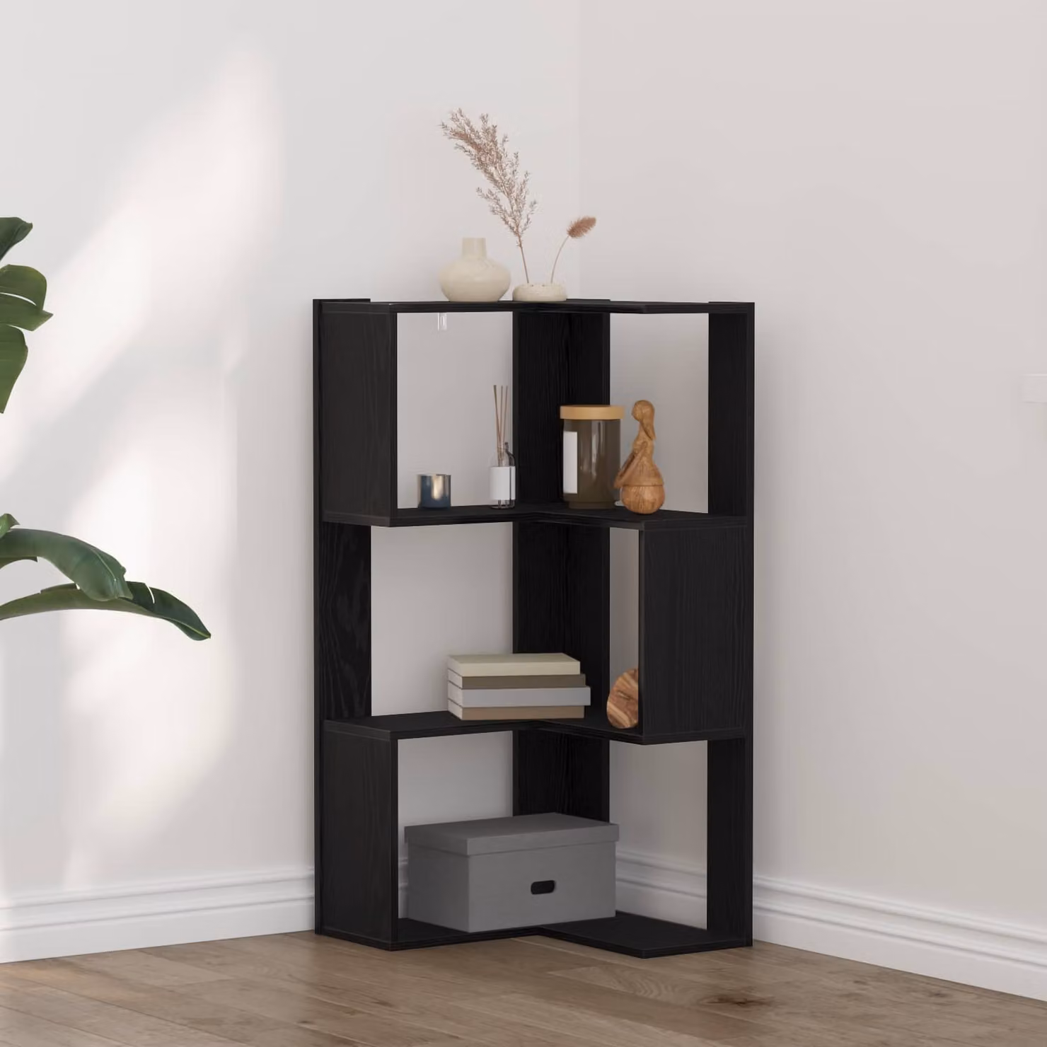 Libreria moderna vidaXL a 3 livelli in MDF, colore nero, L 50 cm x P 50 cm x H 102 cm