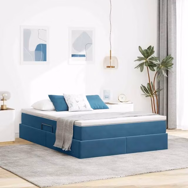 Letto con contenitore e materasso Blu Scuro 140 x 200 cm 3370309