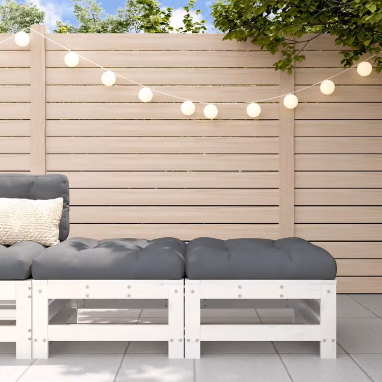 vidaXL Set di 2 Poggiapiedi da Giardino in Legno di Pino Bianco con Cuscini