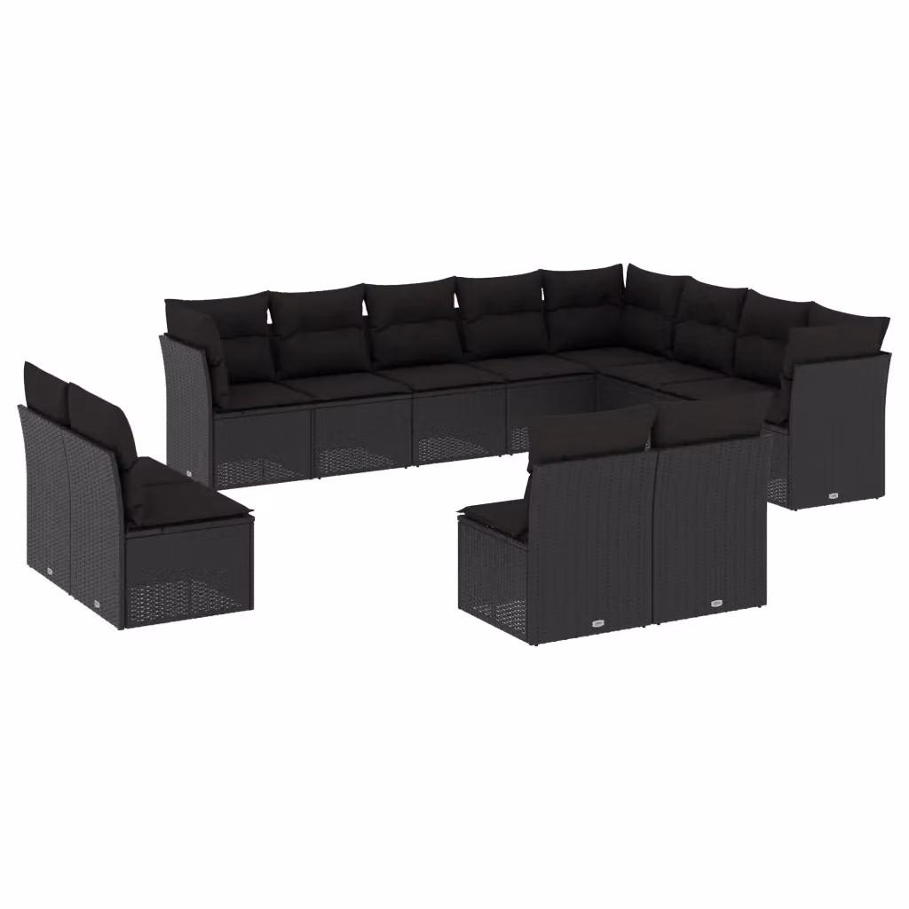 Set di Divani da Giardino VIDAXL in Polyrattan Nero con Cuscini, Design Moderno a Forma di U per 12 Persone – 2