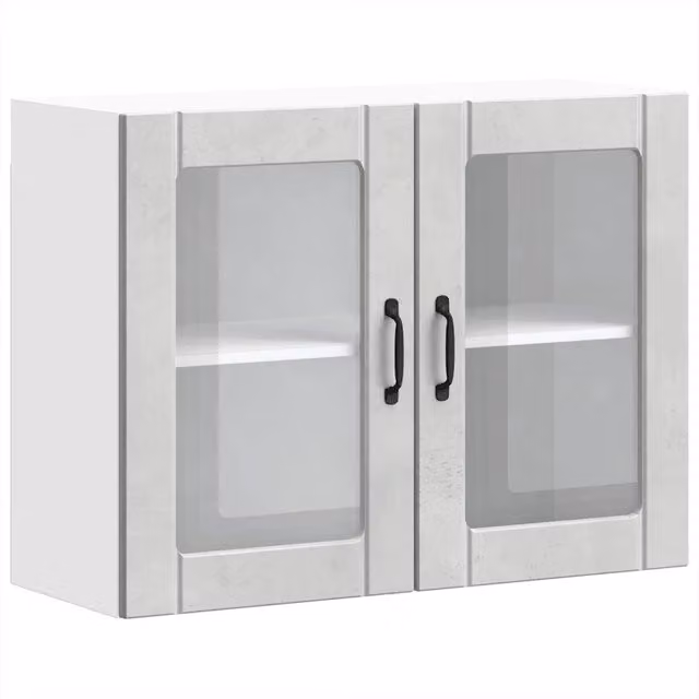 Pensile da cucina Lucca moderno con ante in vetro e finitura opaca grigia L 80 x H 60 x P 31 cm