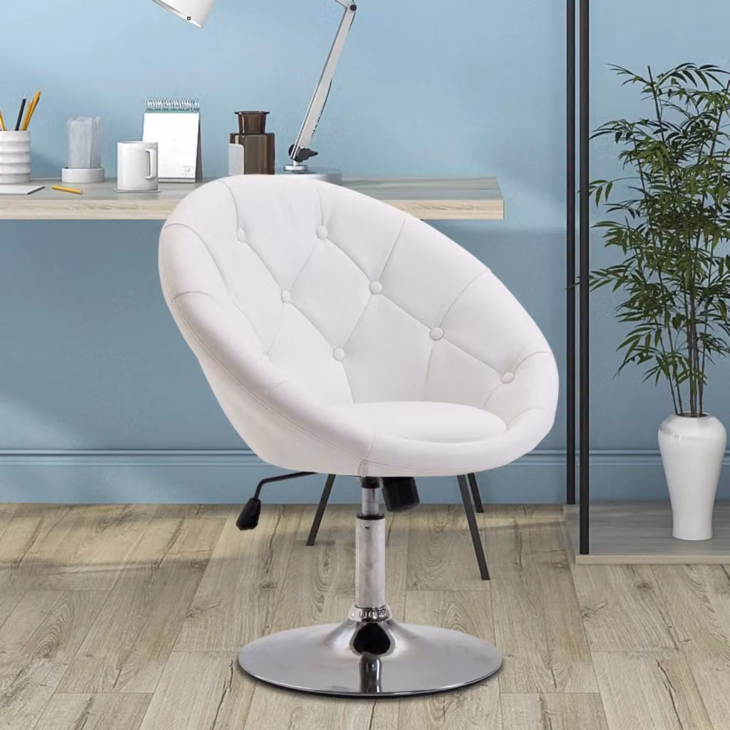 Poltrona Relax Minimal in Faux Leather Bianca con Base Girevole per Living o Home Office – 2