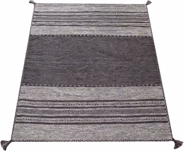 Tappeto Kilian grigio in cotone tessuto a mano con frange L: 120 cm, P: 170 cm