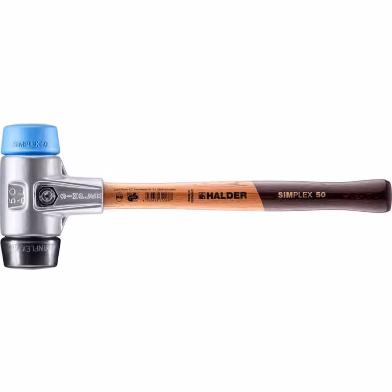 Mazza SIMPLEX soft-face con alloggiamento in alluminio e manico in legno, Ø 50, composizione TPE-soft / gomma