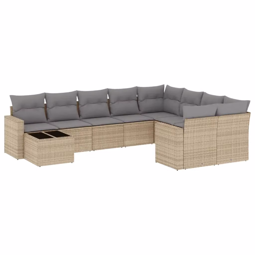 Set Divano da Giardino vidaXL 10 pz a Forma a L con Cuscini Beige e Grigio in Polyrattan e Metallo – 2