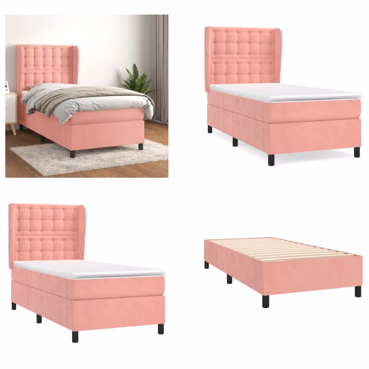 vidaXL Letto a molle con materasso rosa 80x200 cm in velluto - Letto a molle - Letti a molle - Letto - Mobili da camera da letto
