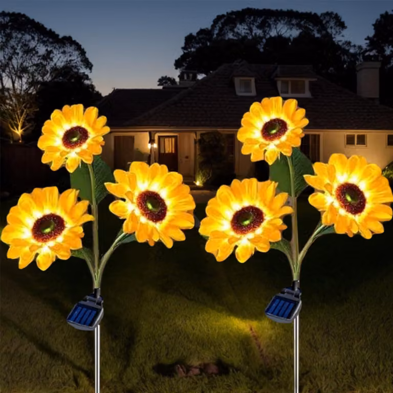 Lampade solari a forma di girasole, 2 pezzi, grado di protezione IP65, luce bianco caldo, per uso esterno