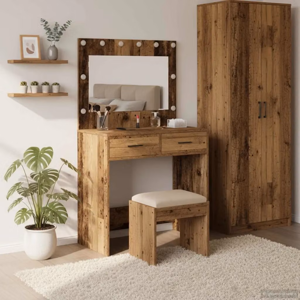 Toeletta con cassetto in legno marrone stile vintage L: 78,5 cm, P: 41 cm, H: 135 cm – 2