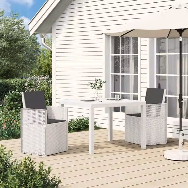 Set di 2 sedie da giardino moderne vidaXL in plastica resistente ai raggi UV con cuscini inclusi, colore bianco e antracite – 1
