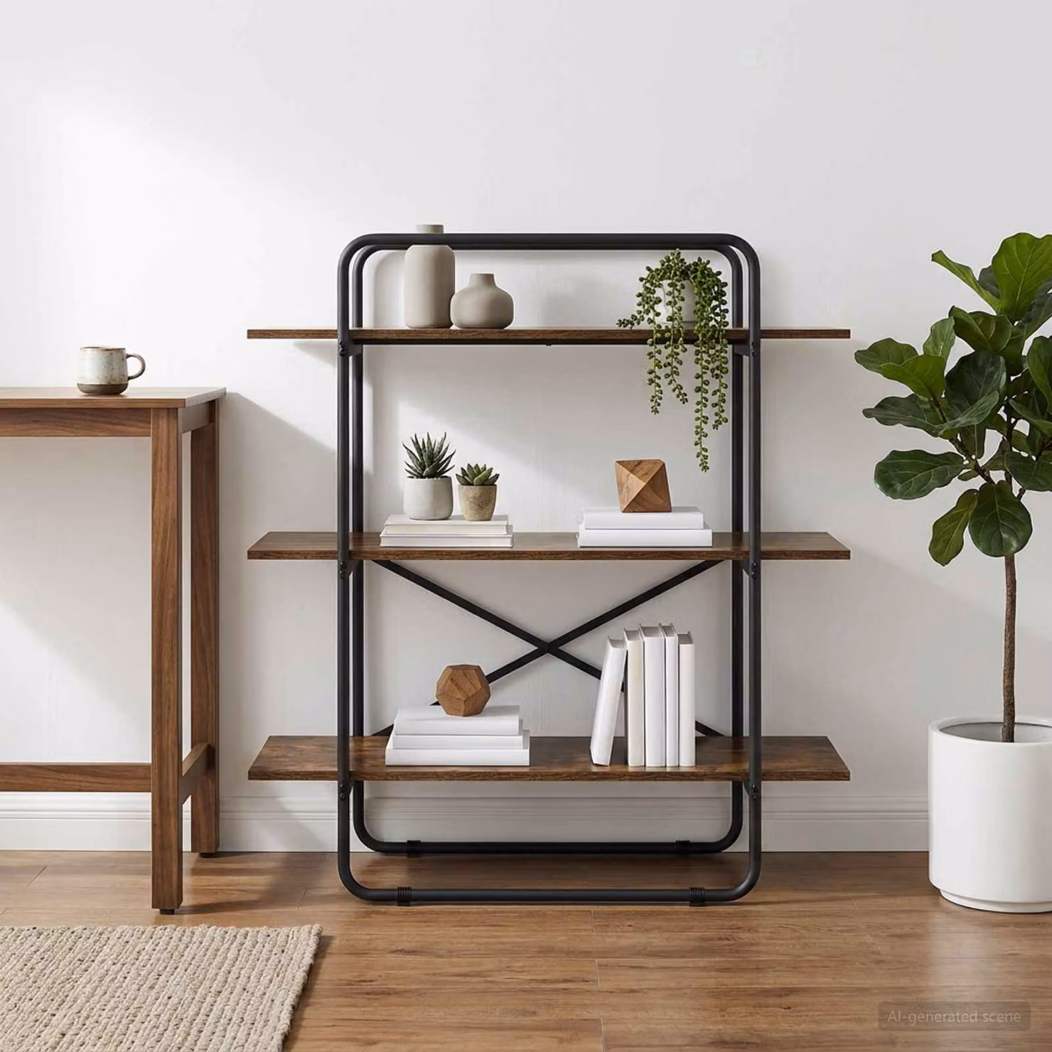 Libreria vidaXL a 3 livelli in stile industriale con struttura in metallo e MDF, colore marrone, L 100 cm x P 35 cm x H 105 cm
