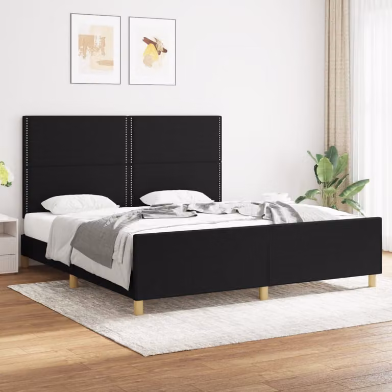 The Living Store Giroletto con testiera nero 180x200 cm in tessuto