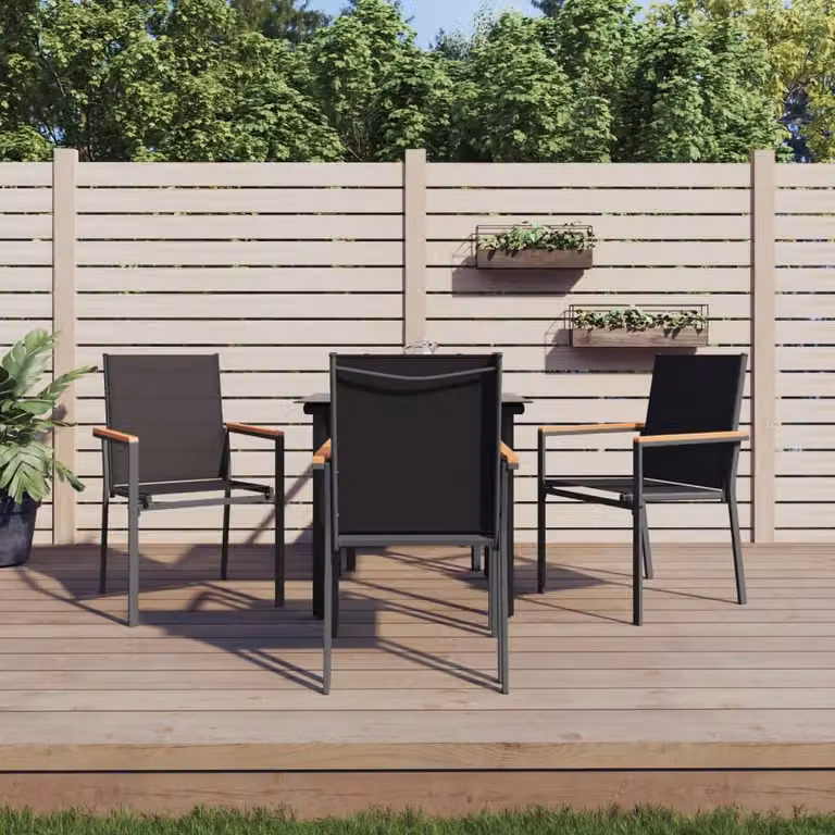 The Living Store Set da pranzo da giardino 5 pezzi in textilene nero e acciaio