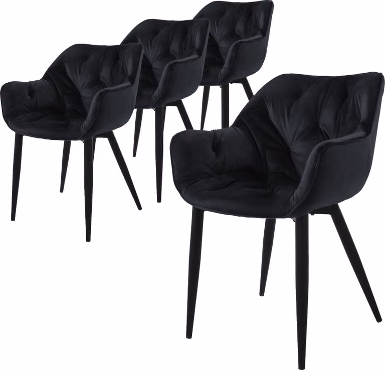 ML-Design set di 4 sedie da pranzo con schienale, nero, in velluto