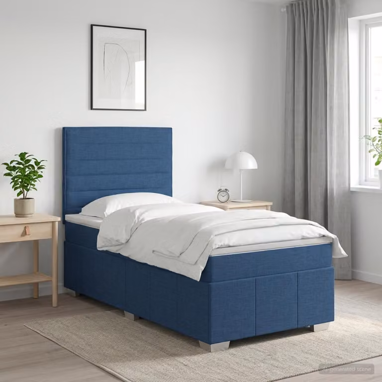 Letto Box Spring vidaXL con Materasso Blu e Illuminazione LED, Base con Contenitore e Porta USB, L/P: 100 x 200 cm