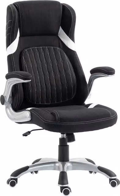 Sedia da ufficio ergonomica Vinsetto in tessuto effetto lino con supporto lombare, dondolo e braccioli, colore nero – 1