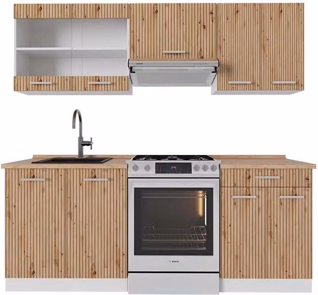 Cucina componibile R-Line Rovere artigianale/Bianco 200 cm, PL Rovere Vicco