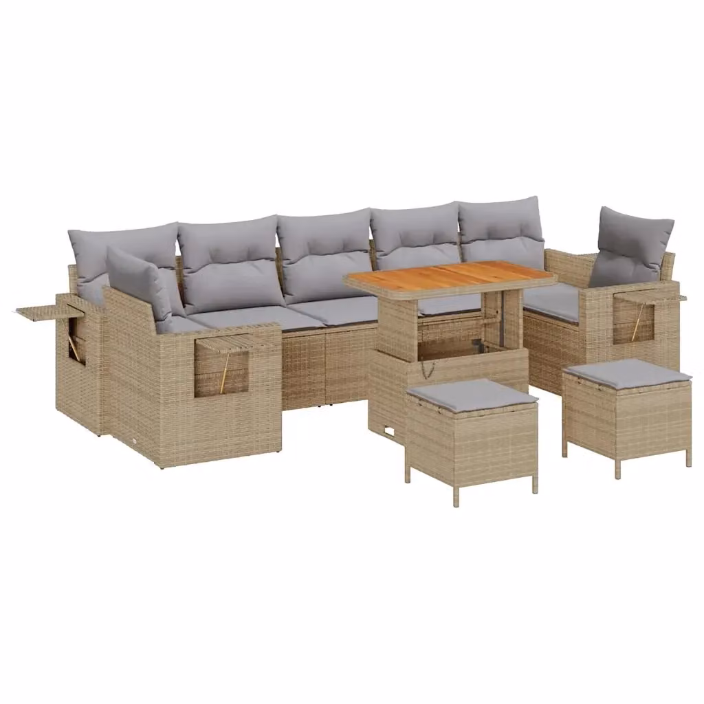 vidaXL Set Divano da Giardino Moderno a L con 10 Pezzi, Colore Beige e Grigio, con Tavolino e Ottoman, Struttura in Acciaio e Polyrattan – 2