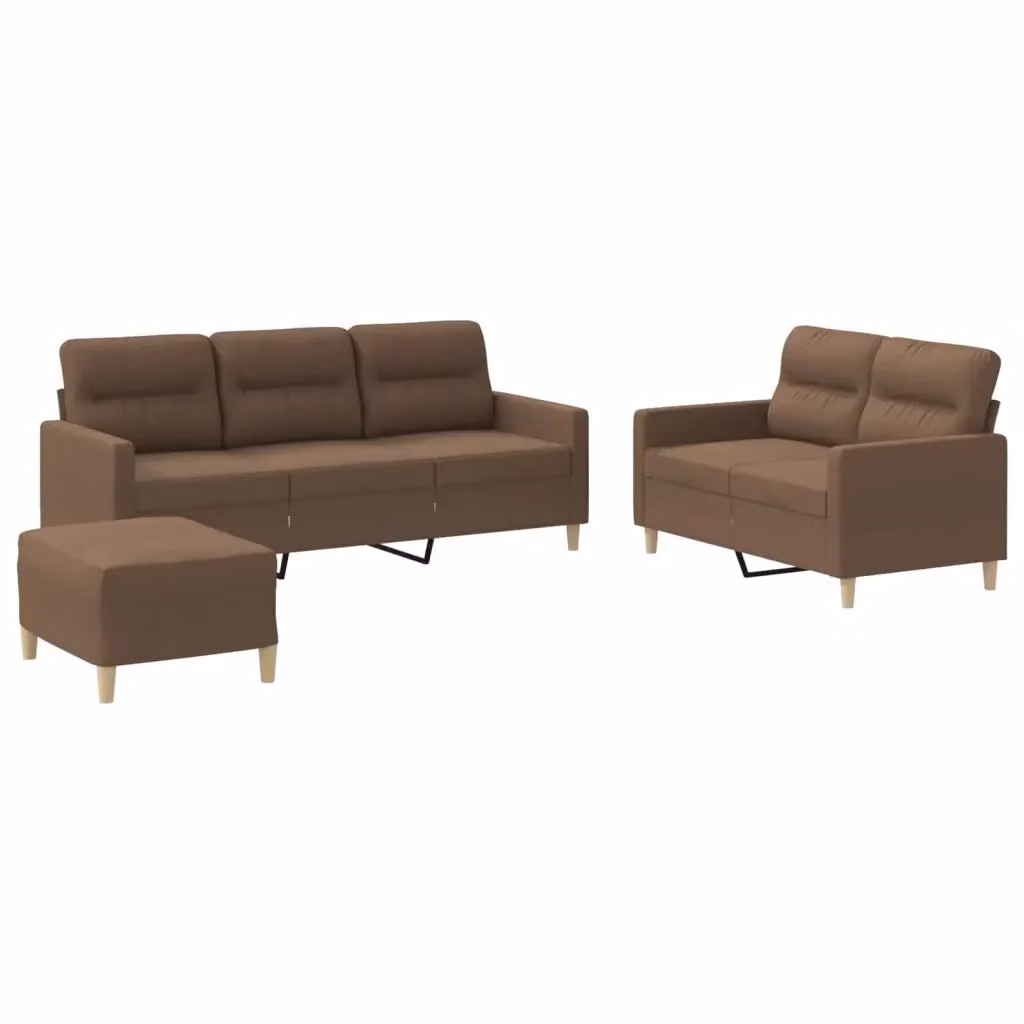 vidaXL Set di Divani 3 pz Moderno in Tessuto Marrone con Cuscini e Pouf – 2