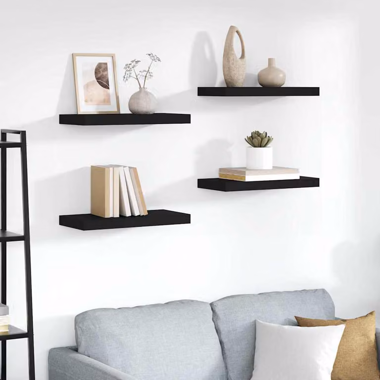 Set di 4 scaffali a parete vidaXL in MDF nero, L 50 cm x P 23,5 cm x H 3,8 cm