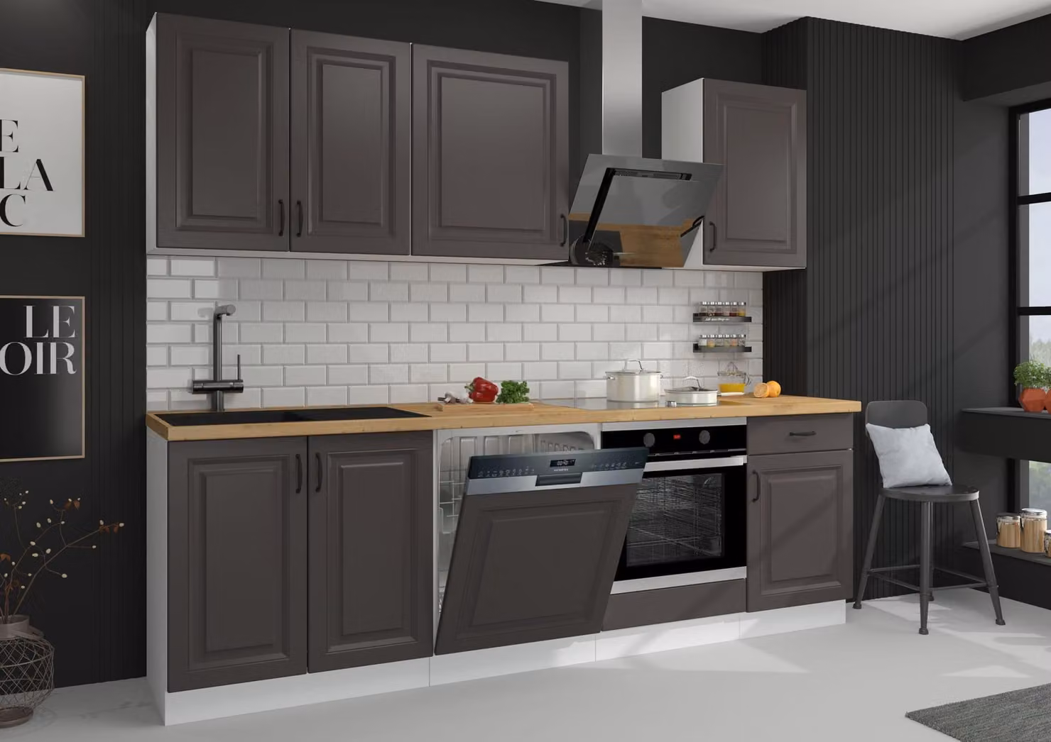 Cucina in stile rustico Stilo Grigio, 250 cm, linea cucina, blocco cucina, cucina componibile espandibile