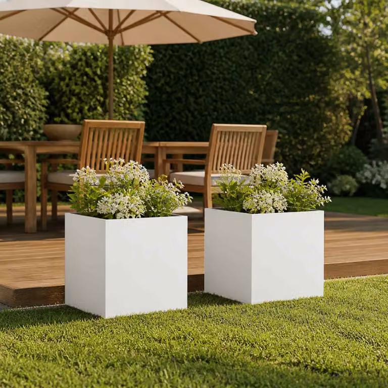 Set di 2 vasi da giardino vidaXL in metallo bianchi L/P/H: 45 x 45 x 45 cm