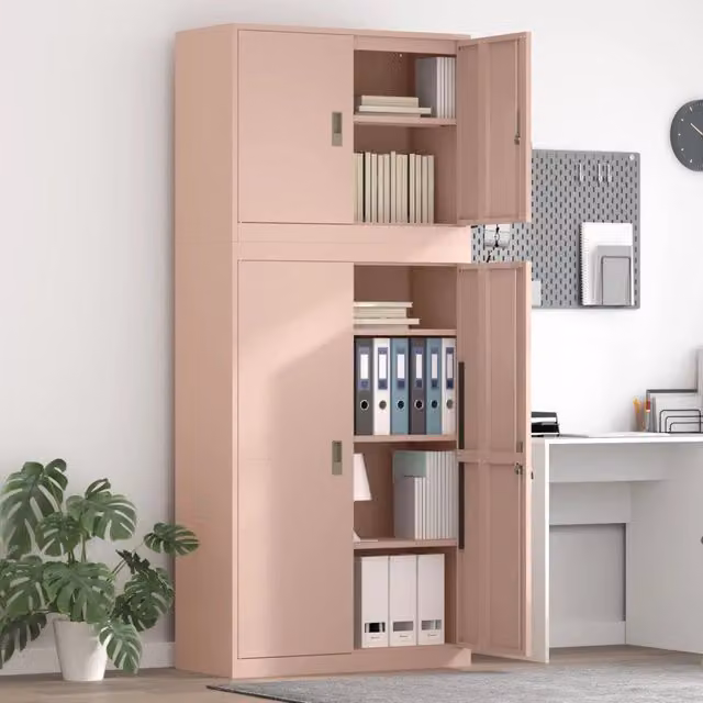 Armadio in metallo vidaXL rosa con ante a battente e serratura, L/P/H: 90 x 40 x 210 cm