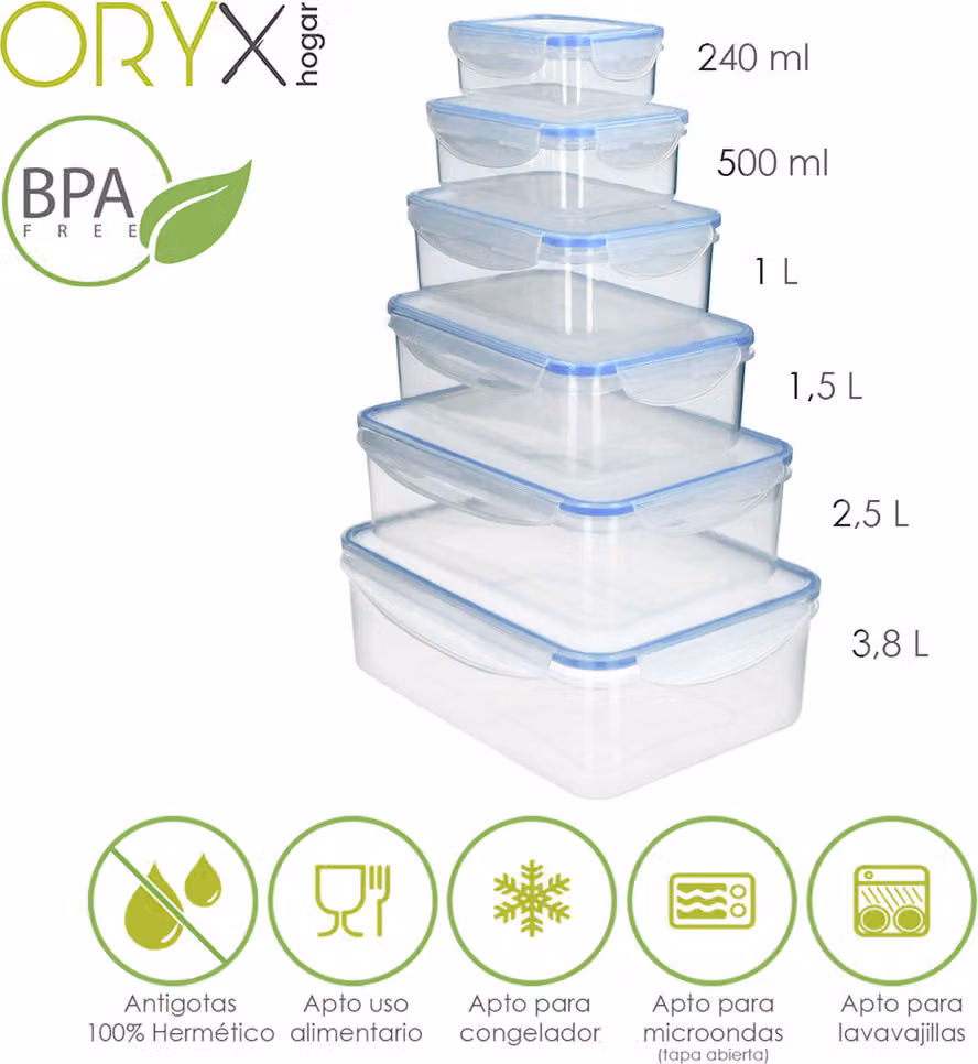 Set di contenitori ermetici rettangolari in plastica (6 pezzi)