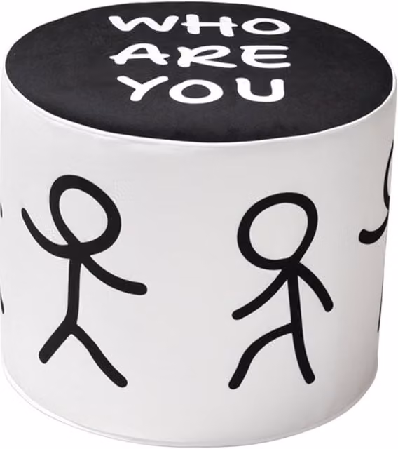 Pouf cilindrico Qeeboo Who Are You S in tessuto bianco e nero per adulti