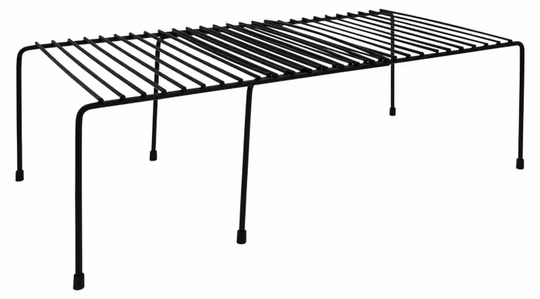 QUVIO Organizzatore per mobili da cucina - Scaffale portaoggetti - Organizzatore per cucina - Estensibile - Organizzatore per mobili lavello - Metallo - Nero - 22,5 x 31,5 x 13,5 cm